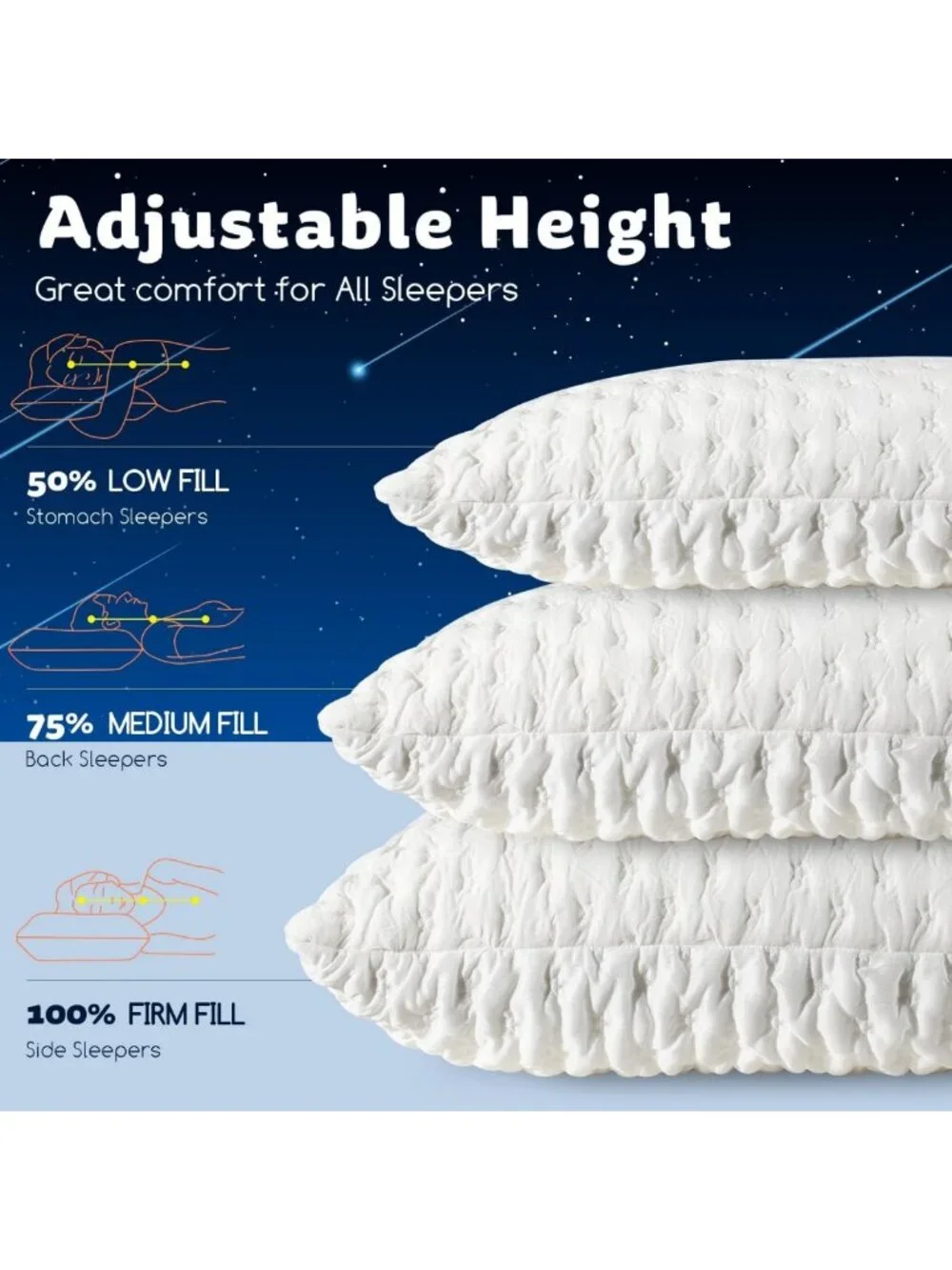 Cooling Memory Foam Side Sleeper Pillows for Neck & Shoulder Pain - Set of 2